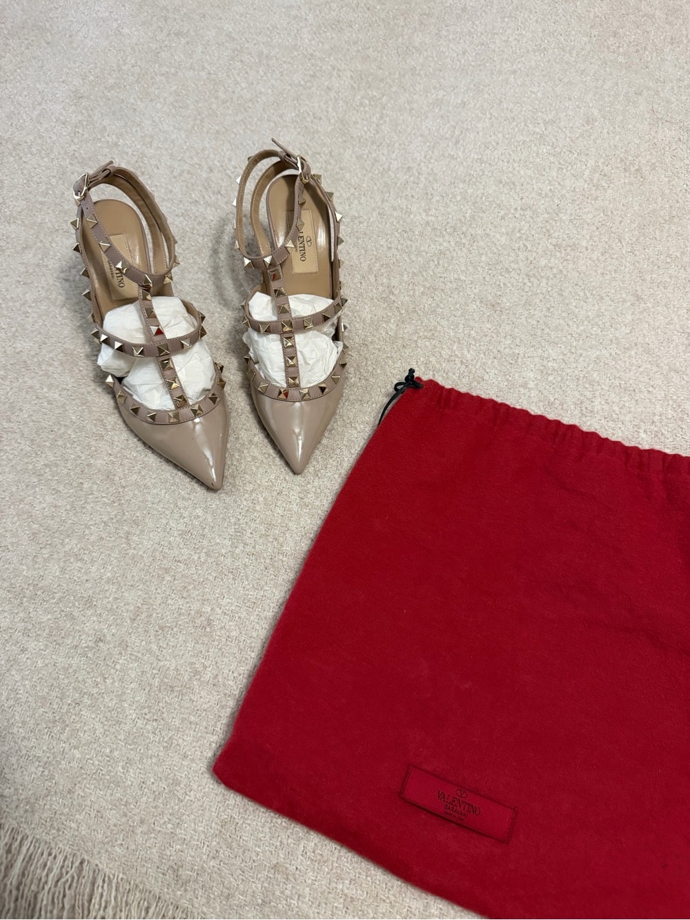 Valentino Nude Patent Rockstud Pointed Heels
